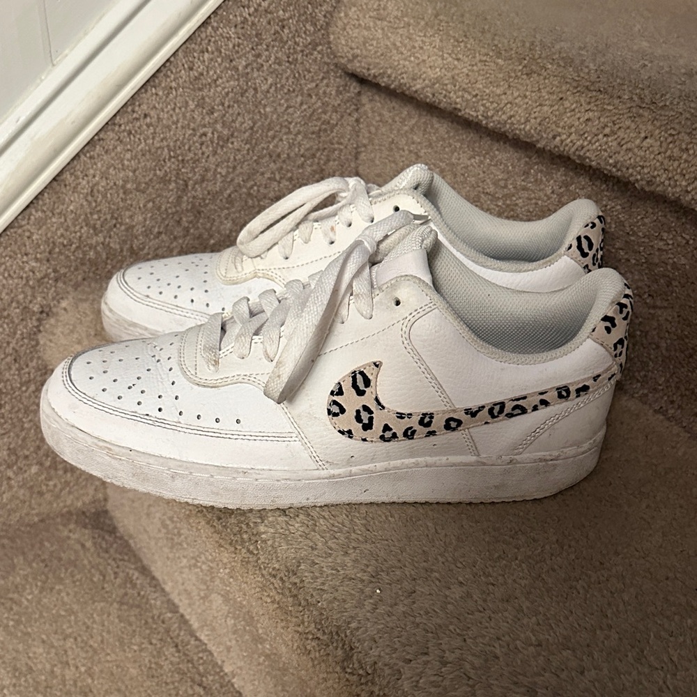 Nike Women's White and Leopard Print Sneakers - Picture 1 of 6